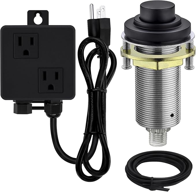 SinkTop Air Switch Kit (Long Full Brass Button) for Disposal, Dual Outlet, (Matte Black)-Ruum Studio Home