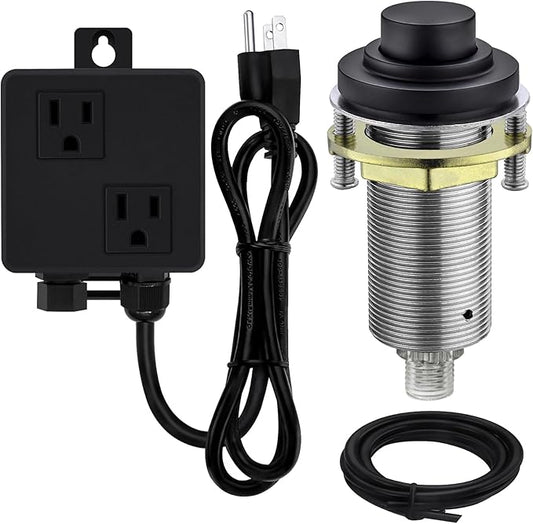 SinkTop Air Switch Kit (Long Full Brass Button) for Disposal, Dual Outlet, (Matte Black)-Ruum Studio Home