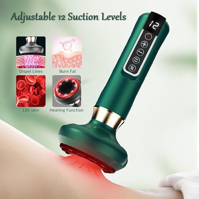 VHV Cellulite Massage Tool-Cupping Kit for Massage Therapy、Lymphatic Drainage Massager、12 Speed Adjustable Suction Cupping Therapy Set, Belly, Thighs, Arms, Butt.（Green-Ruum Studio Home