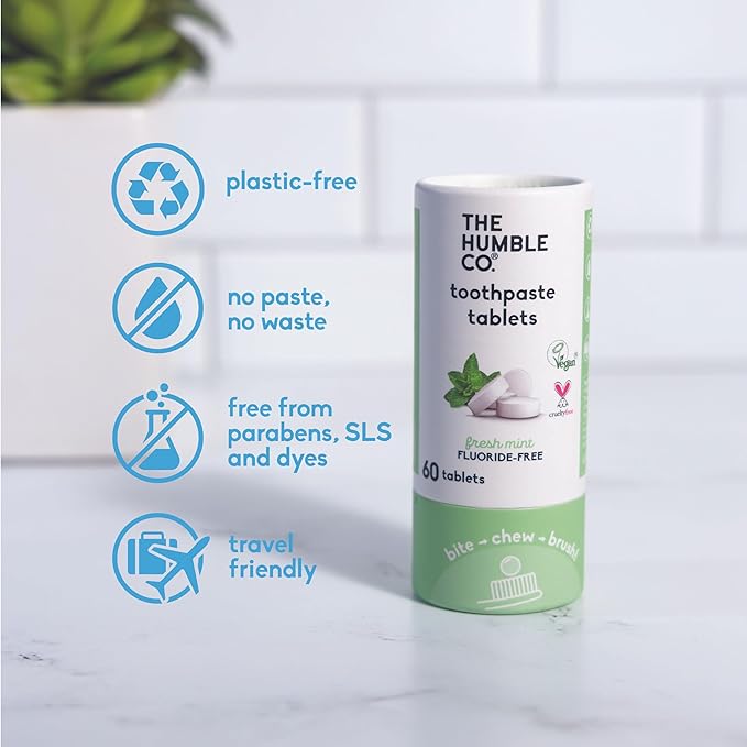 The Humble Co. Mint Toothpaste Tablets Fluoride-Free, 3pk - Anticavity, Fluoride Free Toothpaste Dental Tablets with Natural Ingredients, Dentist Developed Formula (Mint, 3 Pk)-Ruum Studio Home