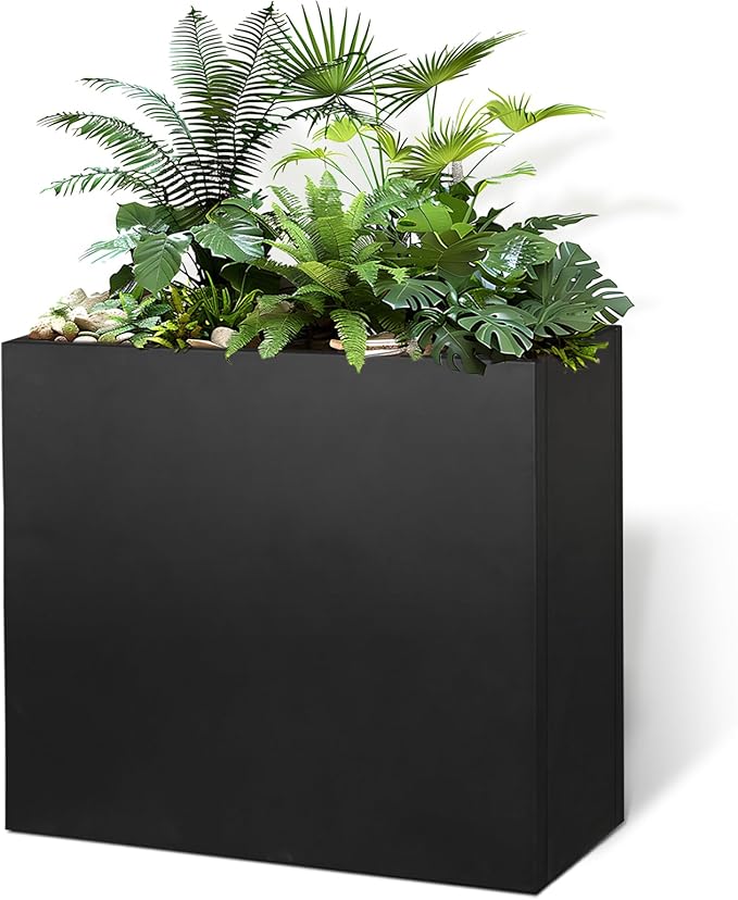 Galvanized Steel Metallic Heavy Planter for Outdoor Plants Metal Outdoor Planter Spliced Flower Box with Partitions for Outside,Indoor,Garden (Black, 24 * 10 * 24)-Ruum Studio Home