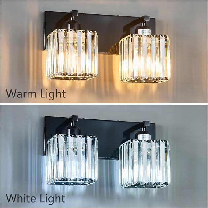 Modern Bathroom Vanity Light 2-Lights Plating Black Crystal Bathroom Wall Light Vanity Light Fixtures-Ruum Studio Home