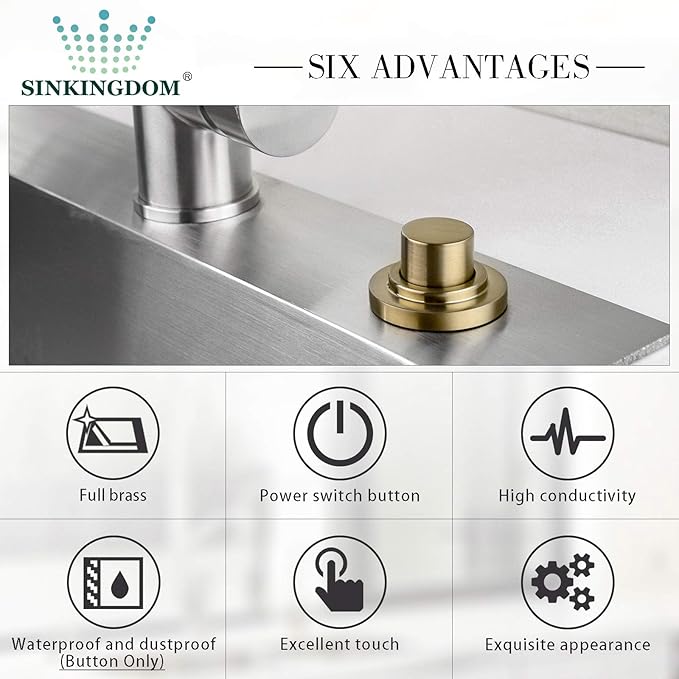 SinkTop Air Switch Kit (Long Full Brass Button) for Garbage Disposal, Cordless Champagne Bronze-Ruum Studio Home