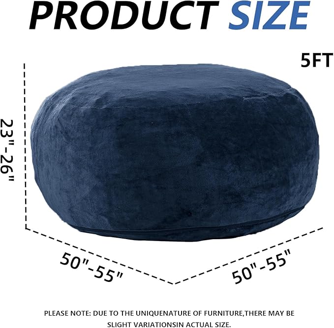 5FT，Big Bean Bag Chairs for Adults，Large beanbag with Filler Included，Memory Foam Material，Easy to Clean and Washable Corduroy Fabric，Suitable for Living Room and Bedroom (Blue, 5 Foot)-Ruum Studio Home