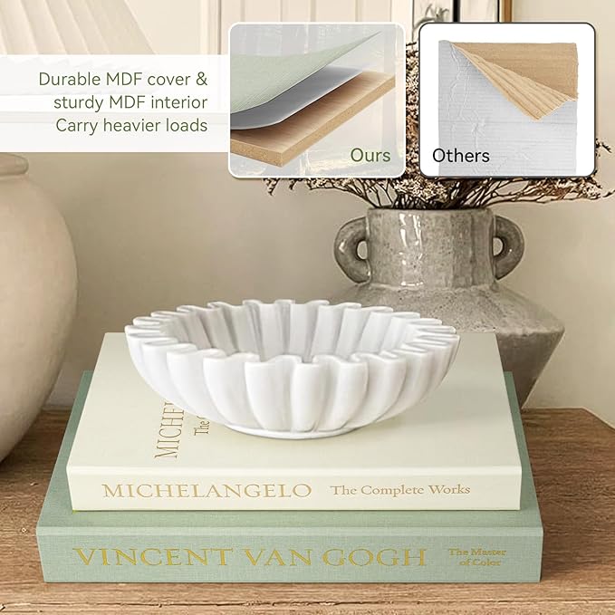 Aesthetic Decorative Books -Set of 2 Minimalist Linen Hardcover Faux/Fake Books for Coffee Table Home Decor Living Room Decoration, Photo Storage or as a Keepsake Box(Sage-beige-artist)-Ruum Studio Home