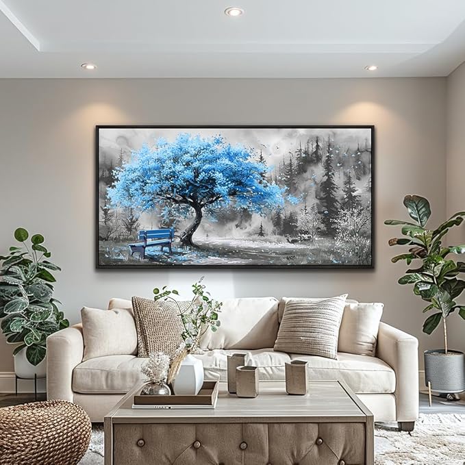 ZUITINGHUA Black Framed Canvas Wall Art For Living Room Large Wall Decor For Office Bedroom Decorations Blue Tree Landscape Pictures Black And White Paintings Artwork Aesthetic Home Decor 30x60 In-Ruum Studio Home