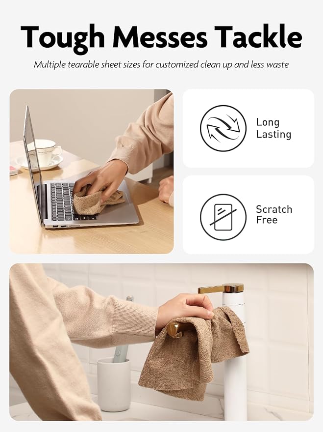 Fantasticlean Microfiber Cleaning Cloth Roll -60 Pack, Tear Away Microfiber Towels, 12" x 12", Reusable, Washable, Scratch Free, Ultra Absorbent Dish Rags for Car, Home, Garage or Shop (Beige & Tan)-Ruum Studio Home
