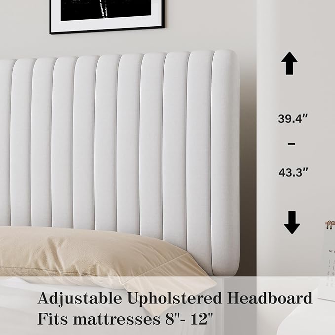 Twin Bed Frame, Velvet Upholstered Platform Bed with Vertical Channel Tufted Headboard and Footboard, No Box Spring Required, Easy Assembly, White-Ruum Studio Home