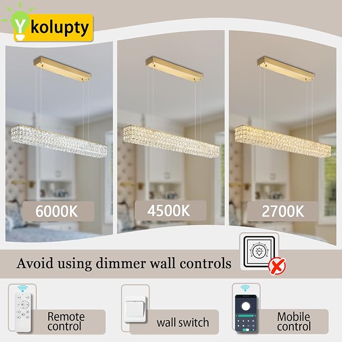 Rectangle Crystal Chandelier Modern Gold Crystal Chandelier Rectangular Pendant Lighting Fixture for Dining Room Kitchen Island Bedroom (L 40")-Ruum Studio Home