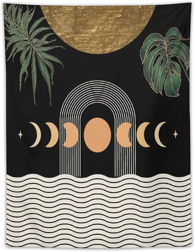 Abstract Boho Tapestry, Mid Century Tropical Tree Leaves Modern Geometric Arch Bohemian Botanical Tapestry, Home Aesthetic Wall Hanging Art Decor for Living Room Bedroom Dormitory 60x60 Inch-Ruum Studio Home