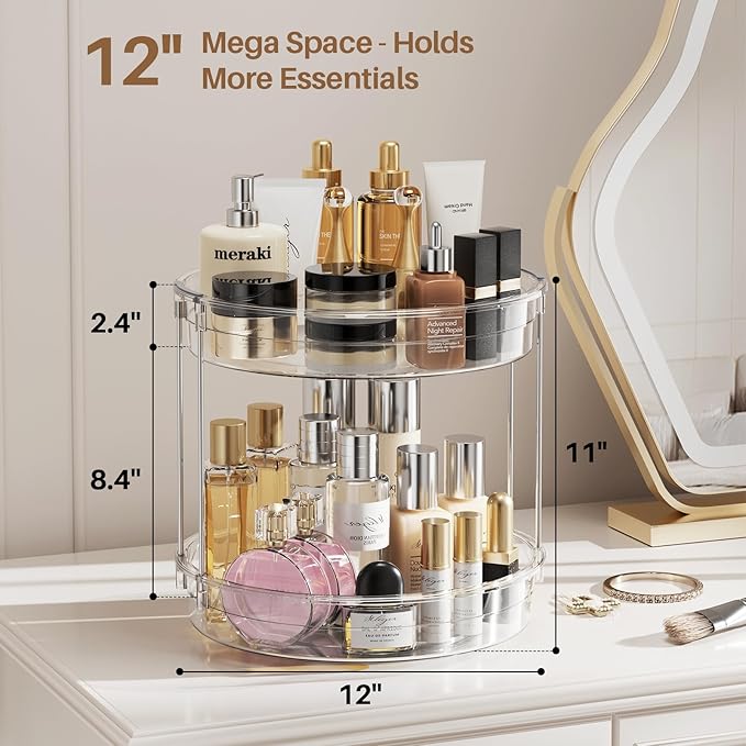 LAMU 2 Pack 2 Tier Lazy Susan Turntable Organizer 12inch Rotating Spice Rack Organization for Cabinet, Kitchen, Pantry, Countertop, Bathroom, Vanity, Medicine Cabinet Organizer, Clear-Ruum Studio Home