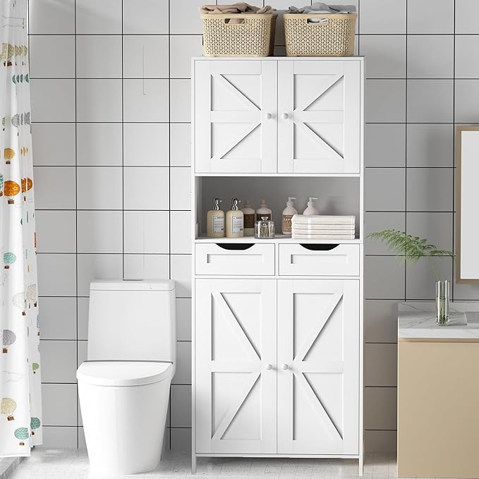 ANWBROAD 67” Bathroom Storage Cabinet Tall Storage Cabinet with Adjustable Shelves and Drawers Freestanding for Bathroom Kitchen Pantry Living Room Cabinet USBC002W-Ruum Studio Home