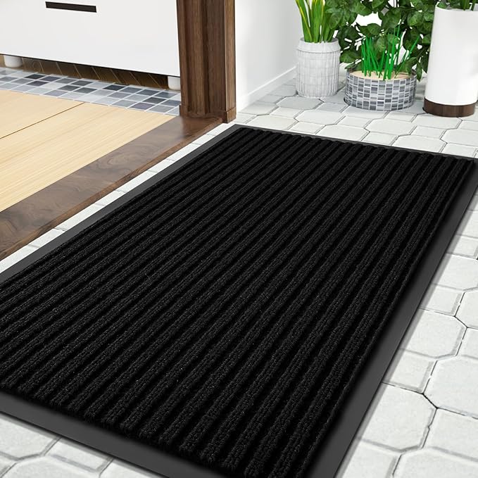 Yimobra Front Door Mat Outdoor Indoor Entrance, 100% Waterproof All-Season All Weather Doormat, Welcome Matt Outside Entry, Non Slip, Low Profile, Heavy Duty Patio Porch Floor Mats,36 x 17,Black-Ruum Studio Home