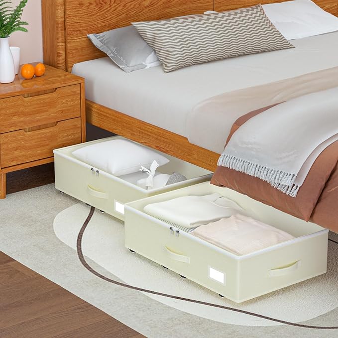 Under Bed Storage with Wheels, No Assemble Required 7.5 inches height Under Bed Storage bins,Large capacity Rolling Under bed Shoe Storage containers，dorm under bed storage drawers-Ruum Studio Home