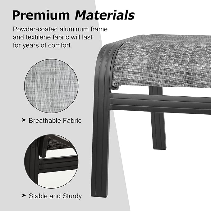 Patio Outdoor Ottoman Footstools Assembled Aluminum Footrest Side Table Small Chairs Patio Ottoman 2 Set Grey-Ruum Studio Home
