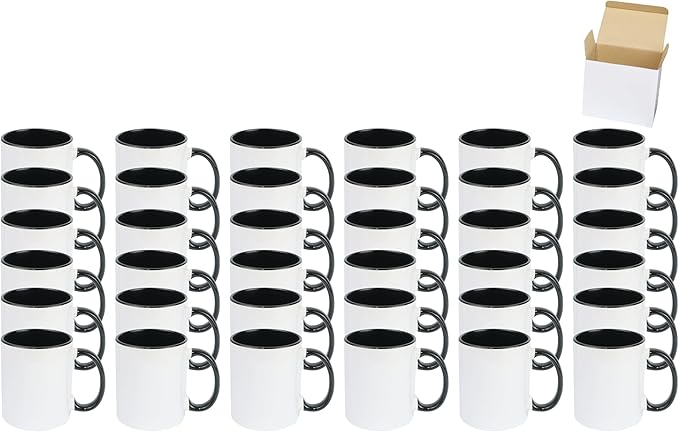 11oz White Ceramic Sublimation Coffee Mug in White Gift Box, Black, Case of 36-Ruum Studio Home