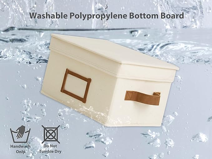 StorageWorks Storage Bins with Lids, Decorative Storage Boxes with Lid and PU Handles, Foldable Storage Baskets for Closet, Shelves, Stackable, Ivory, Medium, 3-Pack-Ruum Studio Home