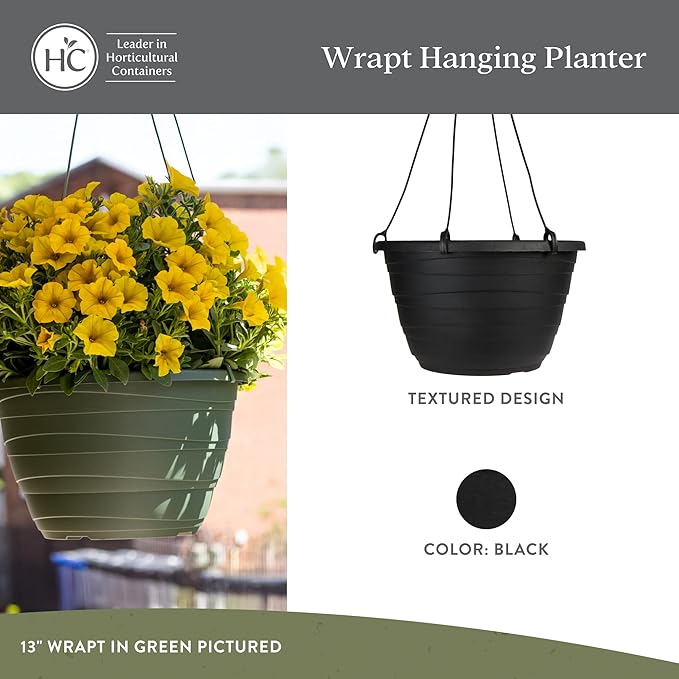 The HC Companies Wrapt Hanging Planters - Lightweight Plant Pot Hanger for Hanging Plants, Vegetables & Herbs - Outdoor & Indoor Hanging Basket for Plants (13" Black, Pack of 2)-Ruum Studio Home