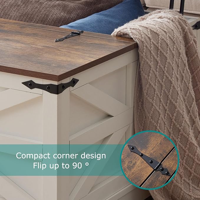 Coffee Table with Storage, Rustic White Square Coffee Tables for Living Room, Lift top Coffee Table with Large Hidden Compartment, Smart Cocktail Tables with Flip Top Lids for Home Office-Ruum Studio Home