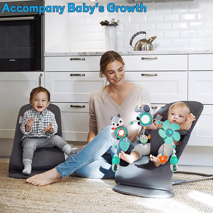 Baby Stroller Arch Mobile, Adjustable Musical Arch Toys Mobile for Crib with Universal Clamps, Versatile Activity Toy Bar for Bouncer Infant Car Seat Toys 0 6 Months Mobile for Bassinet Swing - Gray-Ruum Studio Home