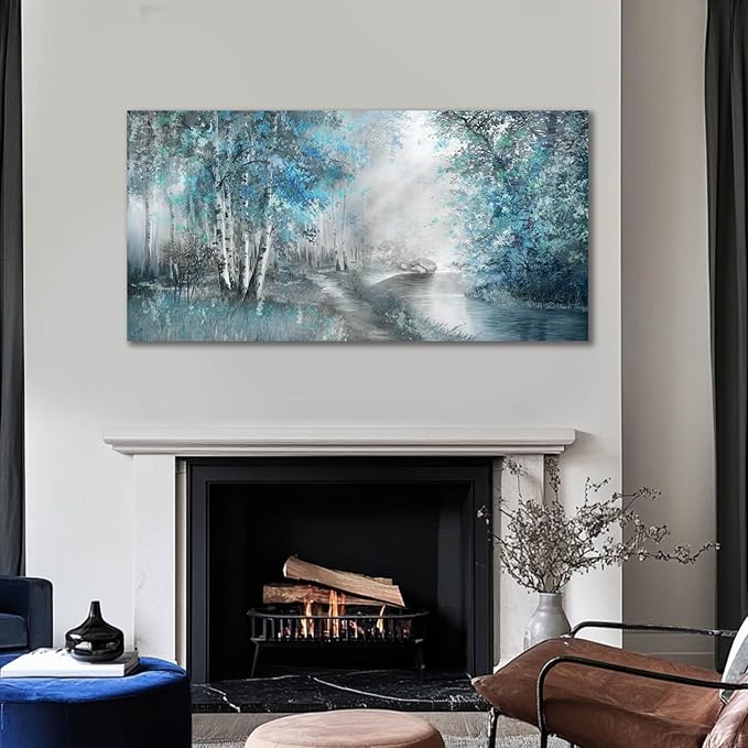 SOUGUAN Landscape Art Posters Blue Pictures Wall Decor Grey Forest Wall Prints Botanical Artwork for Dining Room Bedroom 20"x 40" Contemporary Wall Art-Ruum Studio Home