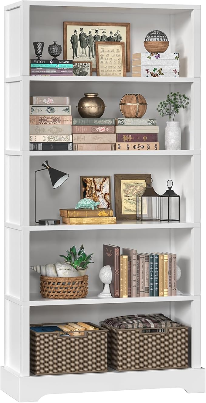 TVU 5-Shelf Wood Bookcase, 65 Inch Tall Bookshelf with Storage, Floor Standing Display Book Shelf，for Living Room Bedroom Study Office, White-Ruum Studio Home
