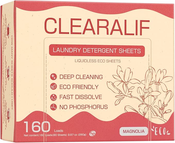 Laundry Detergent Sheets Up to 160 Loads, Magnolia - Great For Travel,Apartments, Dorms,CLEARALIF Laundry Detergent Strips Eco Friendly & Hypoallergenic - 80 Sheets-Ruum Studio Home
