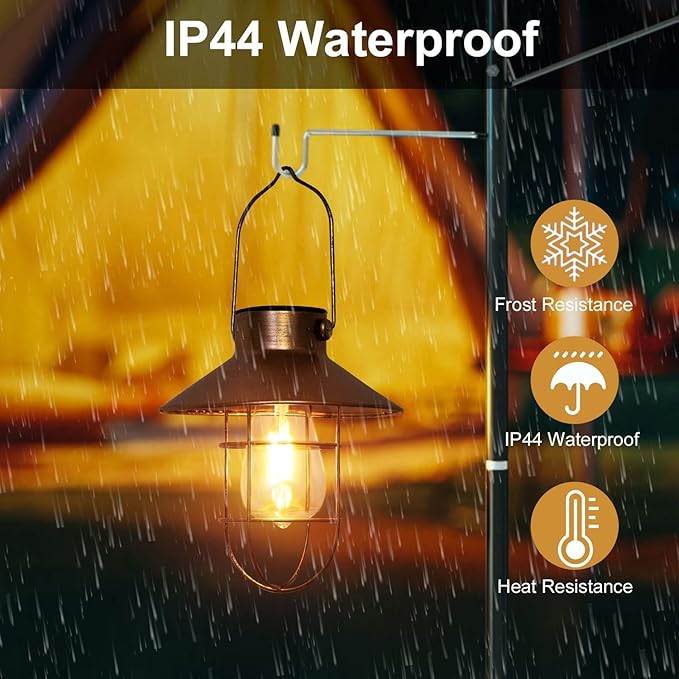 pearlstar Solar Lanterns Outdoor Metal Solar Powered Hanging Lights Waterproof for Barn Wall Yard Garden Patio Garage Balcony Porch Fence Decor, Warm White Edison Bulb (Copper-2pack)-Ruum Studio Home