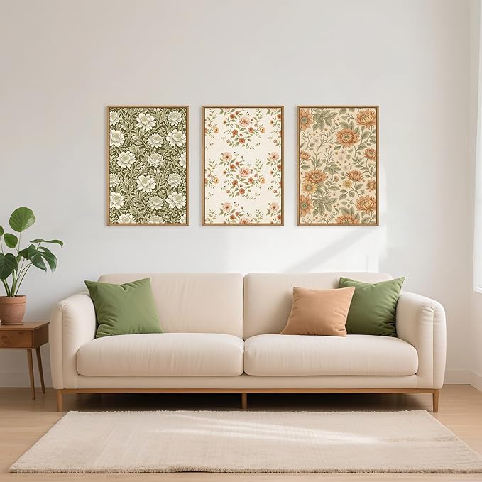 Vintage Pastoral Floral Framed Canvas Wall Art Set, Boho Colorful Flower Wall Decor, Peony Wildflower Wall Painting, Retro Botanical Art Prints for Living Room, Bedroom, Office - 16"X24"X3-Ruum Studio Home