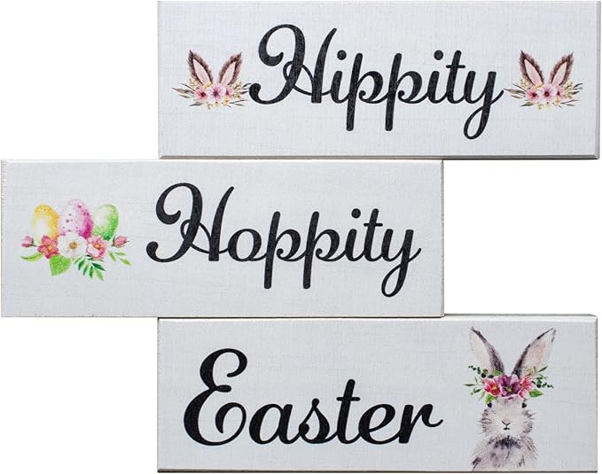 JennyGems Easter Bunny Decor 3pc Wooden Block Set, Tiered Tray, Wreath and Tabletop Decor for Easter Decorations-Ruum Studio Home