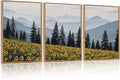 HPINUB Boho Sunflowers Landscape Framed Canvas Wall Art Set,Nature Pine Tree Wall Decor,Abstract Flowers Artwork Rustic Mountain Misty Forest Art Print for Living Room,Bedroom,Office-16 x24 x3-Ruum Studio Home