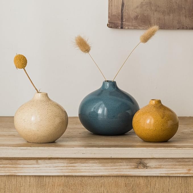 Ceramic Vase Set of 3,Small Vase for Home Decor,Mini Flower Vase, Decorative Vase for Table Living Room,Bedroom, Kitchen, Bathroom, Bookshelf-Ruum Studio Home