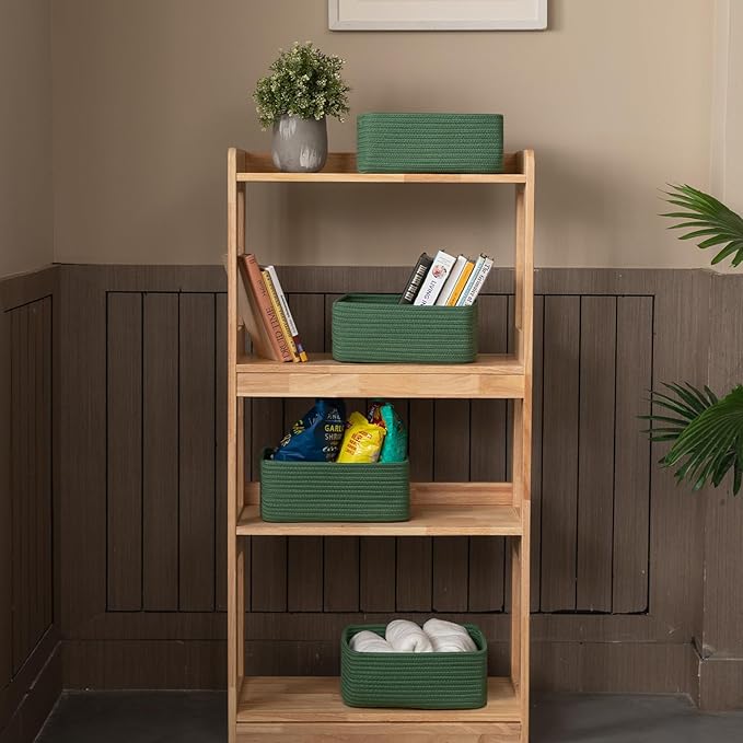 4 Pack Small Storage Shelf Baskets for Organizing, Mini Woven Rope Storage Bins for Towels, Cute Decorative Closet Organizer，Baby Nursery, Gift Empty Baskets -13''Lx8.66''Wx5.11''H-Green-Ruum Studio Home