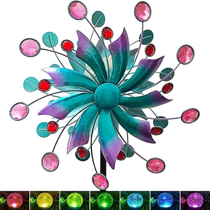 Solar Wind Spinners for Yard and Garden-60.6 Inch 360° Metal Wind Sculptures Outdoor Clearance Kinetic Windmills with Multi Color Led Glass Ball-Ruum Studio Home