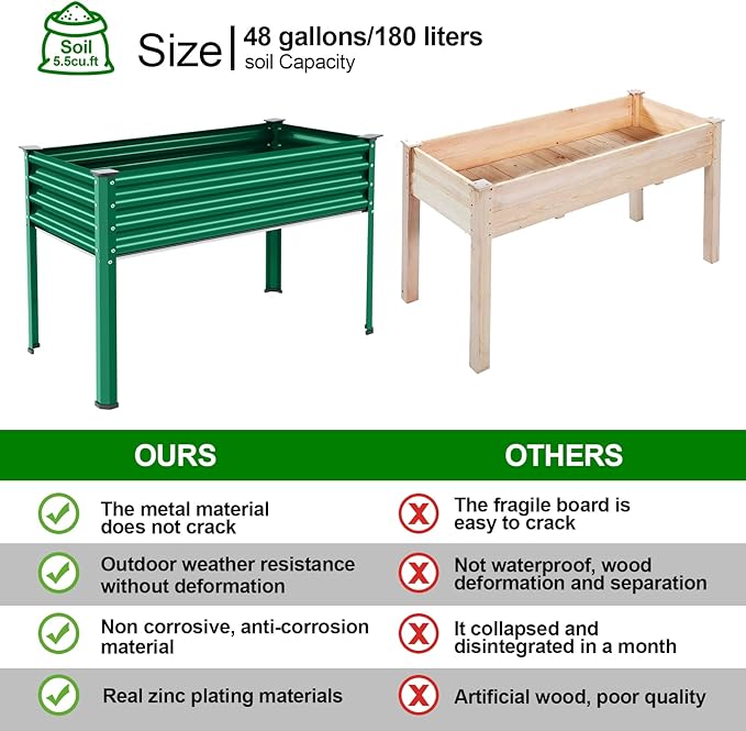 Land Guard Galvanized Oval Large Metal Raised Garden Bed with Legs for Vegetables (Green)-Ruum Studio Home