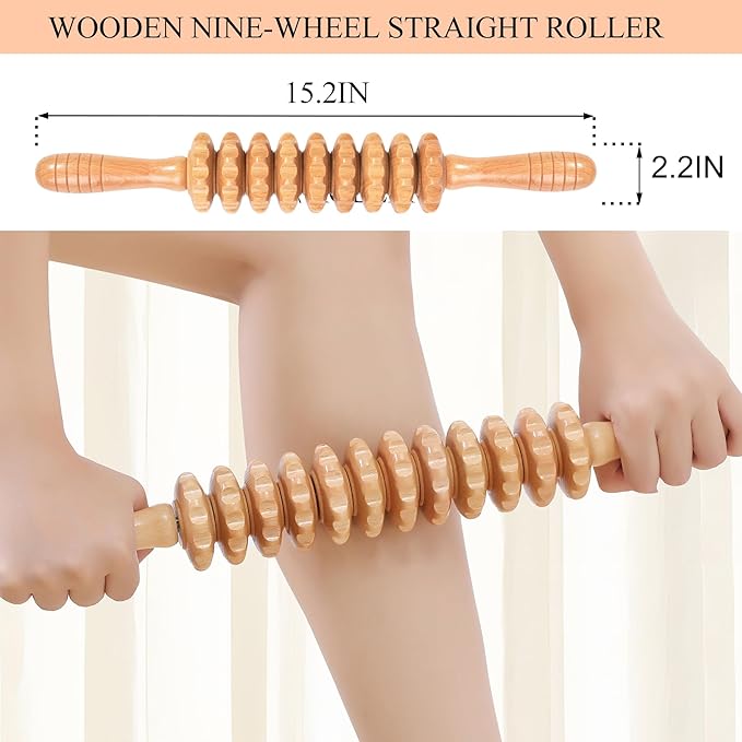 Wood Massage Roller Wood Therapy Massage Tools Body Roller Cellulite Roller Deep Tissue Muscle Roller Wooden Massager for Lymphatic Drainage, Maderoterapia, Muscle Pain Relief(Straight)-Ruum Studio Home