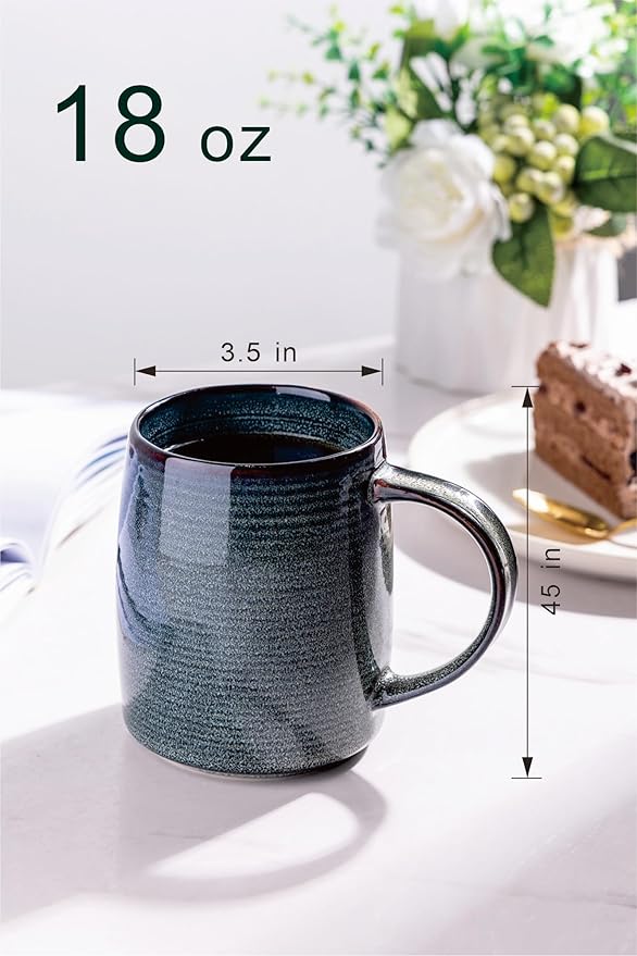 GBHOME Large Coffee Mugs Set of 4, 18oz Handmade Ceramic Coffee Mugs Set with Gradient color for Latte/Tea/Beer/Hot Cocoa, Dishwasher & Microwave Safe, Space blue-Ruum Studio Home