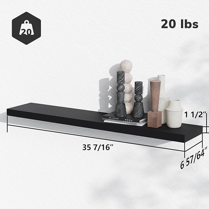 BAMEOS Floating Shelves, 35 Wx7 D Black Wall Mounted Wooden Shelves with Invisible Brackets Set of 2, Hanging Wall Shelves Decoration for Bedroom and Kitchen-Ruum Studio Home
