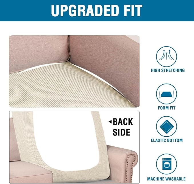 H.VERSAILTEX Super Stretch Individual Chaise Cover Sectional Couch Covers for L Shaped Sofa Both Left/Right Featuring Thick Jacquard Textured Twill Fabric (1 Piece Chaise Cover, Natural)-Ruum Studio Home