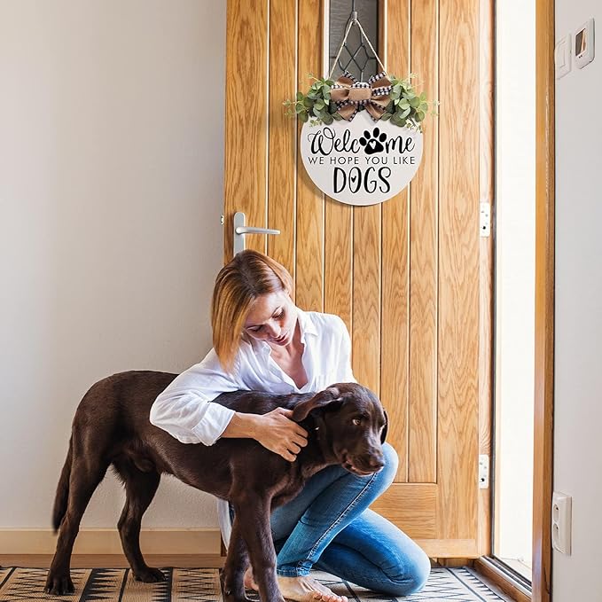 Asoulin Welcome Wreath 'We Hope You Like Dogs' Spring Decor Farmhouse Door Sign for Front Door Decor - Welcome Wreath Hanging Sign for Dogs Lovers Housewarming Gift-Ruum Studio Home