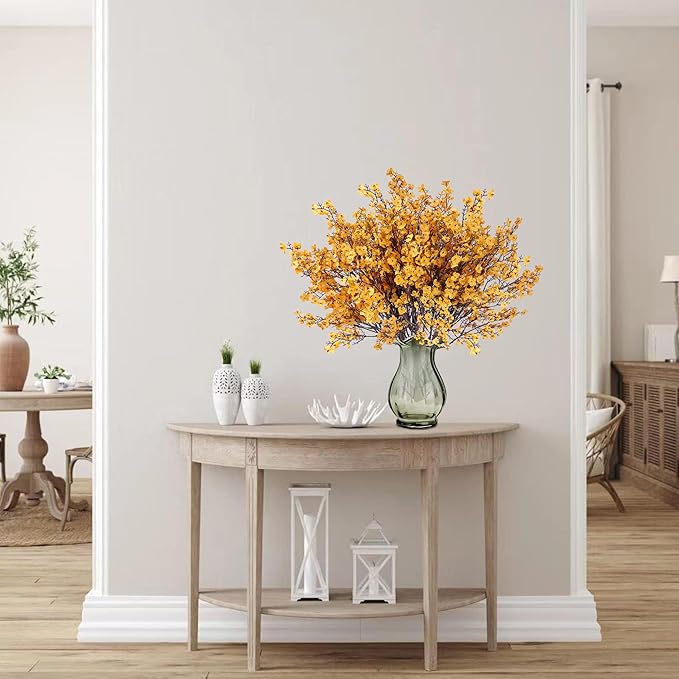 Sggvecsy 15 Pcs Babys Breath Artificial Flowers Gypsophila Bouquets Real Touch Fake Silk Flowers for Home Wedding DIY Floral Arrangement Table Centerpiece Thanksgiving Autumn Decoration (Orange)-Ruum Studio Home