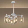6-Light Antique White Chandelier with Clear Glass Shade, French Country Chandeliers for Dining Room, Adjustable Height Hanging Farmhouse Pendant Lighting for Kitchen Island Entryway Office-Ruum Studio Home