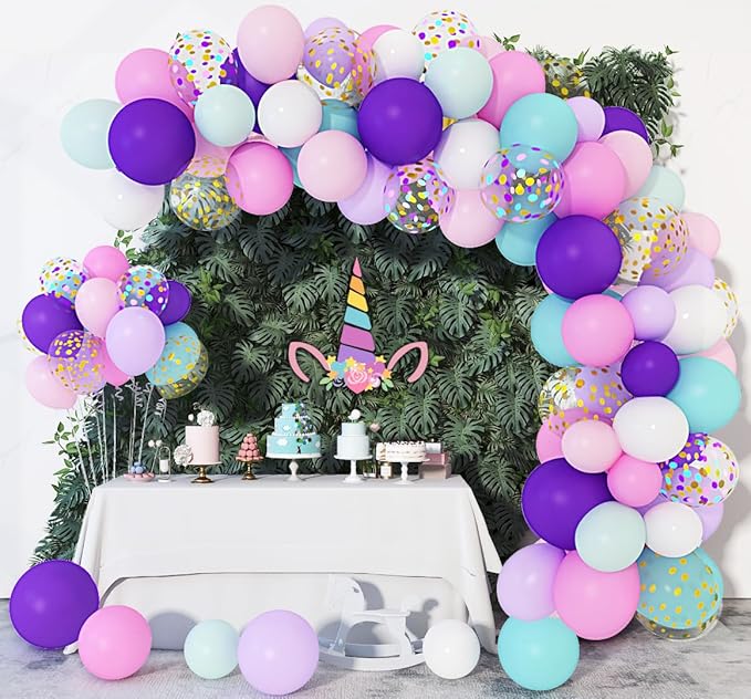 Amandir 134pcs Unicorn Balloons Arch Garland Kit, Unicorn Birthday Party Decorations for Girls Confetti Light Purple Aqua Blue Pink Balloons Set Wedding Baby Shower Party Supplies-Ruum Studio Home