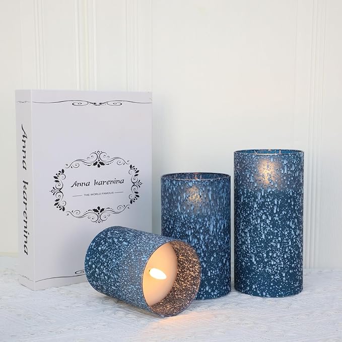 Flameless Candles with Remote - Battery Operated Candles with Timer, Flickering Real Wax LED Pillar Christmas Candles for Wedding, Table, Home Decorations (Blue, Set of 3)-Ruum Studio Home