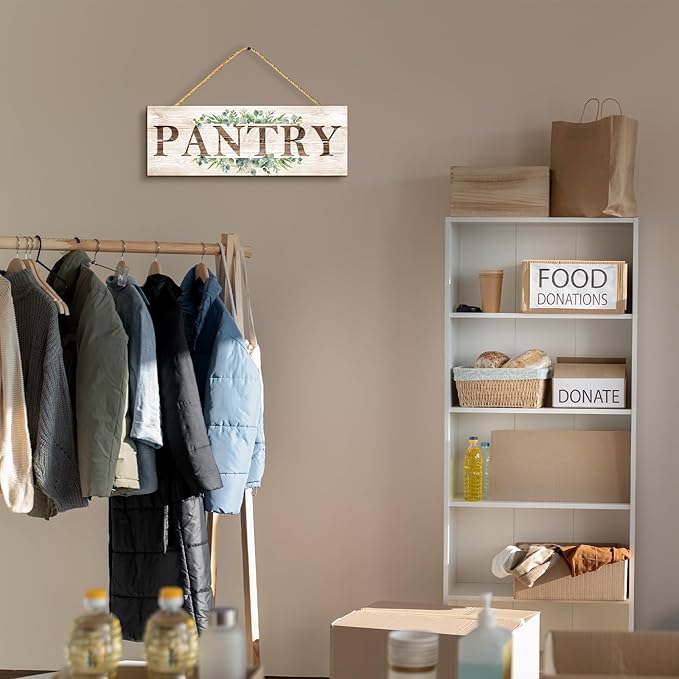 Pantry Sign Wall Decor, Pantry Wall Art with Plant Print, Rustic Farmhouse Wall Hanging Plaque Home Kitchen Decorative Pantry, 4.7 x 13.7 inches-Ruum Studio Home