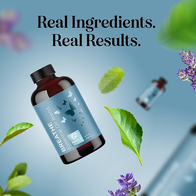 Breathe Essential Oil for Diffuser - Invigorating and Refreshing Breathe Essential Oil Blend with Eucalyptus Peppermint Tea Tree and Mint for Diffusers for Home and Shower Aromatherapy (4 Fl Oz)-Ruum Studio Home