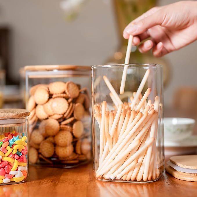 Glass Food Storage Jars 37 oz Set of 6,Glass Storage Containers Clear Glass Food Canister with Bamboo Lid Airtight For Serving Tea, Coffee, Flour, Sugar, Candy, Cookie, Spice and More (Square)-Ruum Studio Home