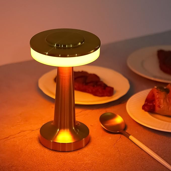 VIHOSE Set of 8 LED Portable Cordless Table Lamp with Touch Sensor 3 Color Stepless Dimming Rechargeable Battery up to 15 Hours Cordless Table Light Wireless Lamp for Nursery(Gold)-Ruum Studio Home