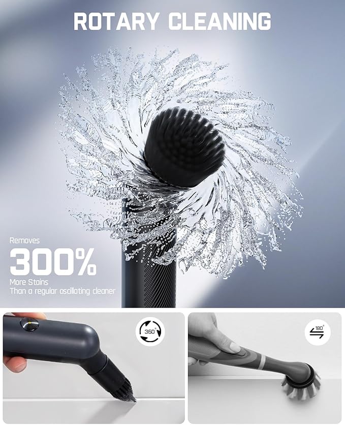 Fanttik G9 Nano Electric Spin Scrubber, Cordless Power Grout Brush, Type-C Fast Charging with LED Power Display, IPX7 Waterproof, 8 Replaceable Heads for Cleaning Grout, Corners, Crevices - Black-Ruum Studio Home