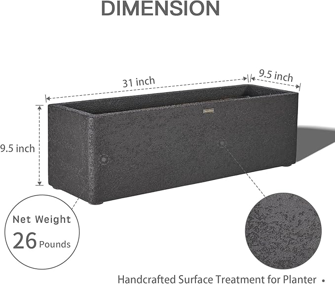 31 Inch Rectangular Concrete Planter,Durable All-Weather Use with Drainage Holes,Large Rectangular Planter for Outdoor Indoor Plants-Ruum Studio Home